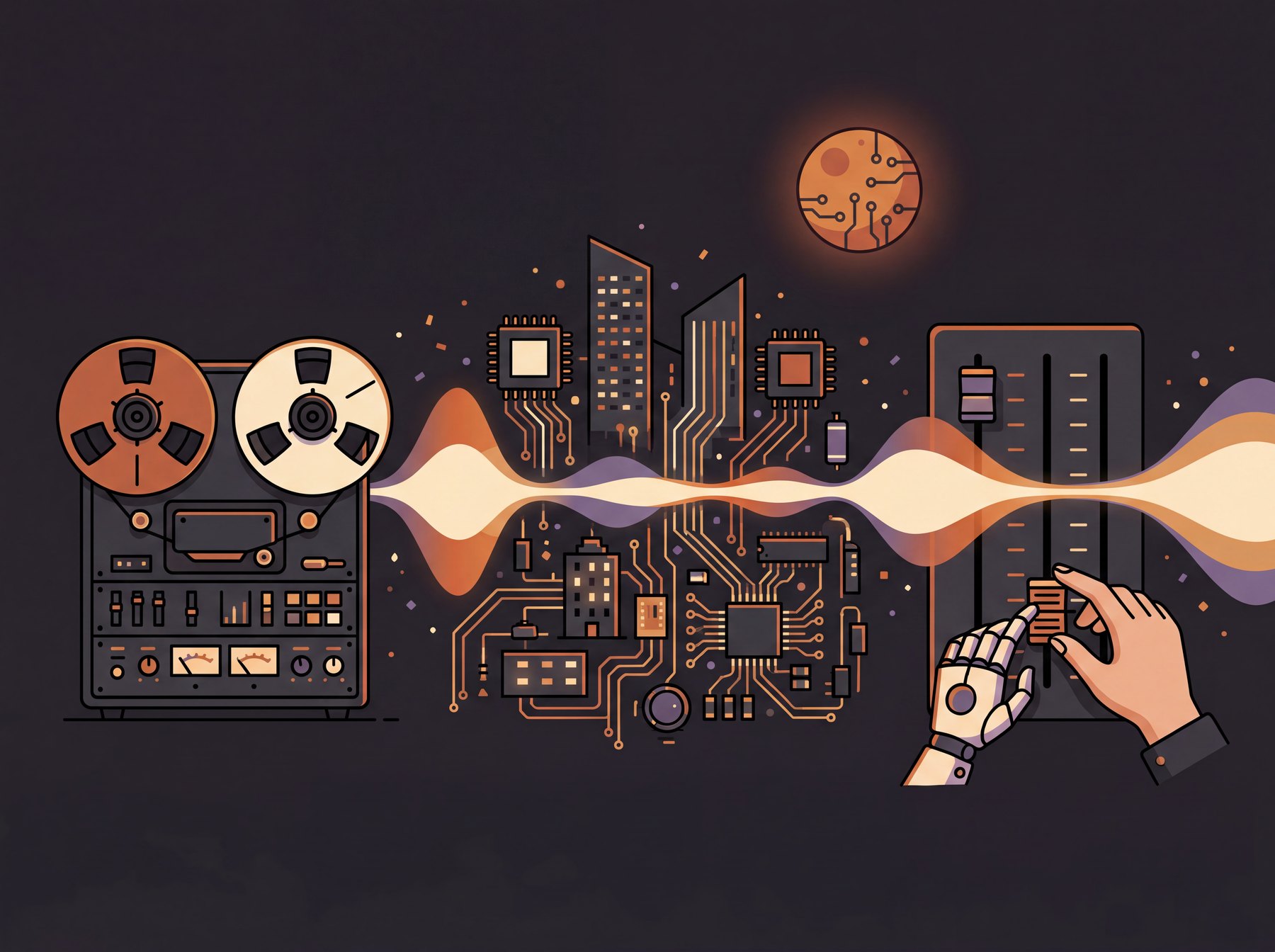 Sound wave flowing through a circuit city